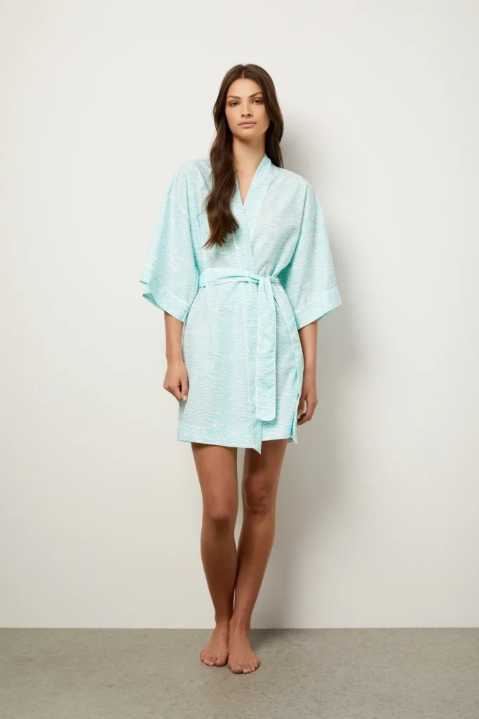 Mint Zebra-Print Kimono Lounge Robe