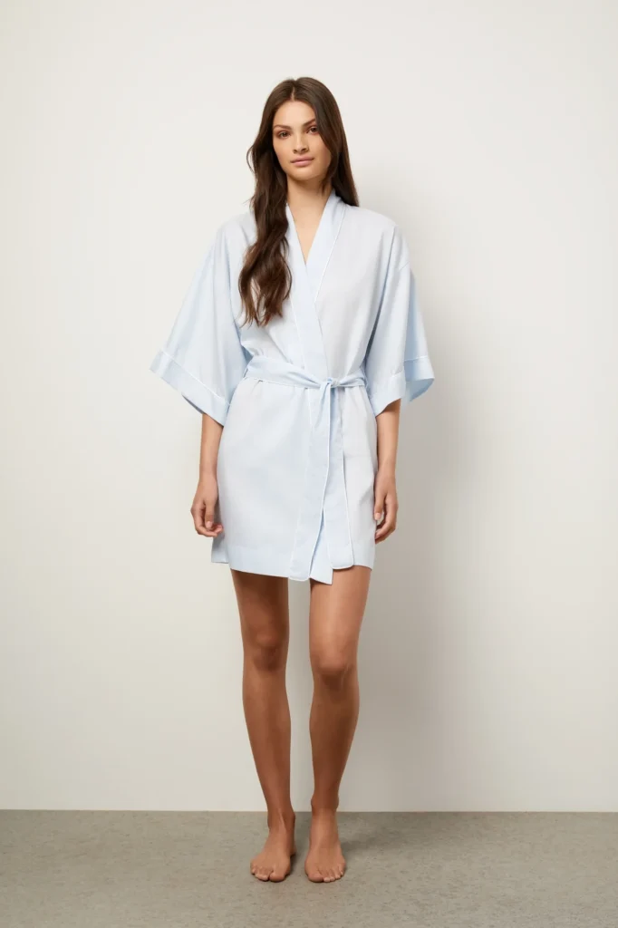 Powder Blue Satin-Finish Kimono Robe
