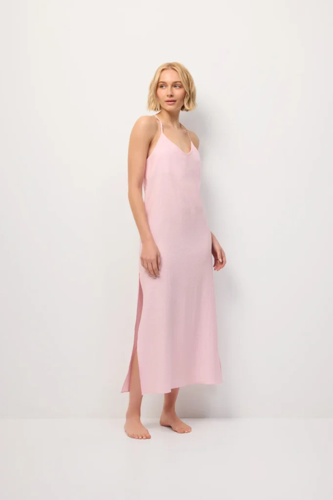 Pink Seersucker Long Racerback Slip Dress