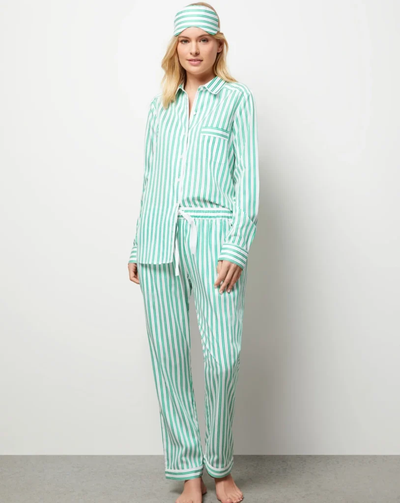 Green Stripe Cotton Modal Pyjama Set