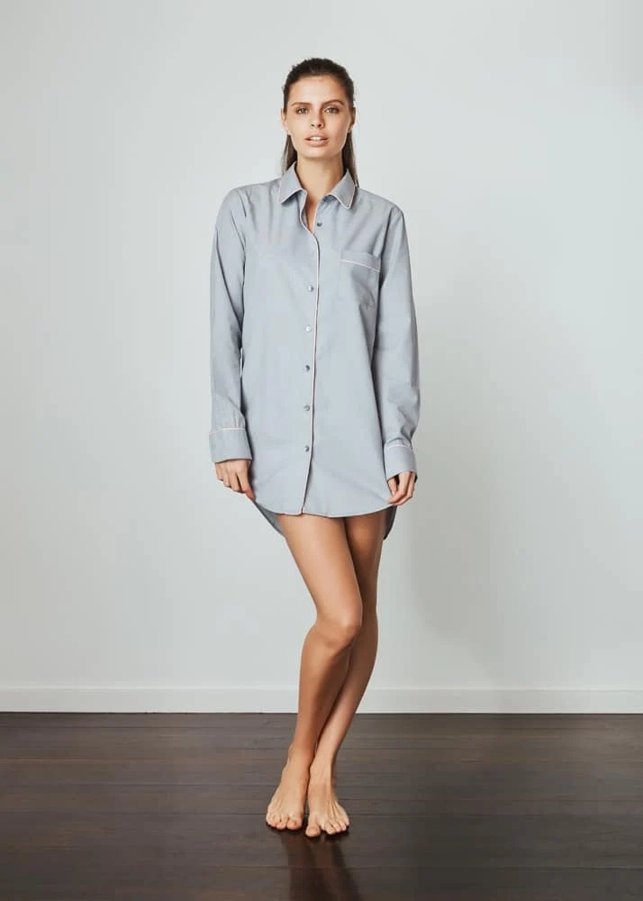 Dove Grey Pink-Trim Tailored Night Shirt