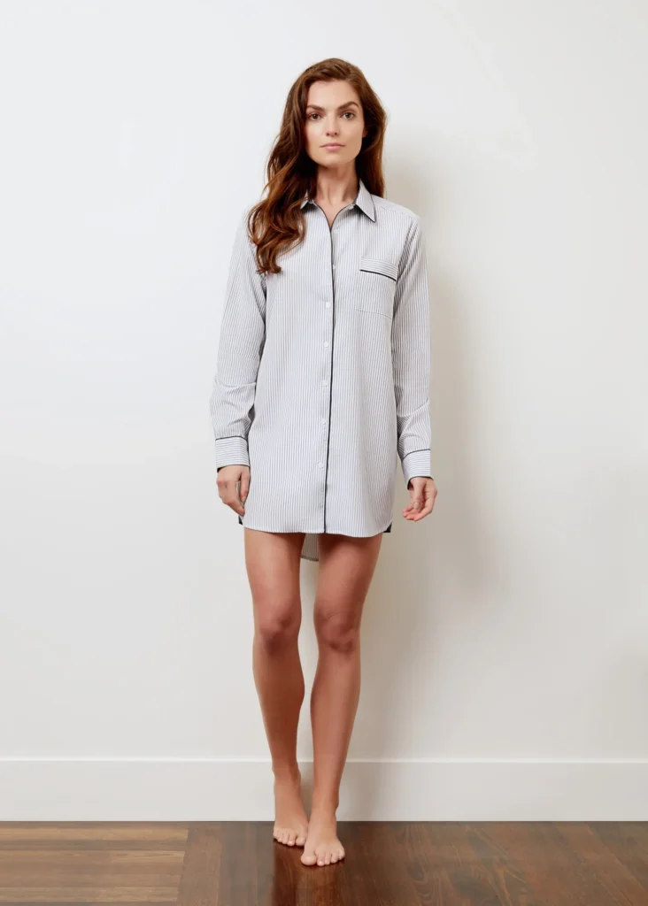 Black White Pinstripe Boyfriend Night Shirt