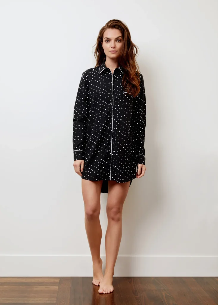 Star-Print Boyfriend Lapel Night Shirt