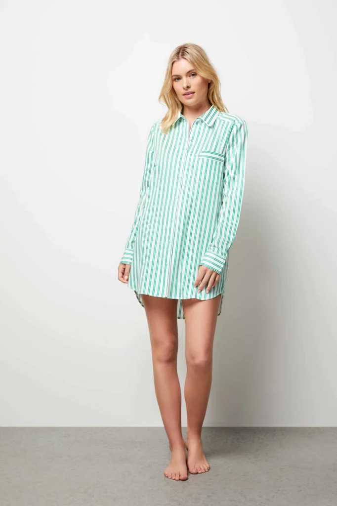Apple Green Pinstripe Boyfriend Night Shirt