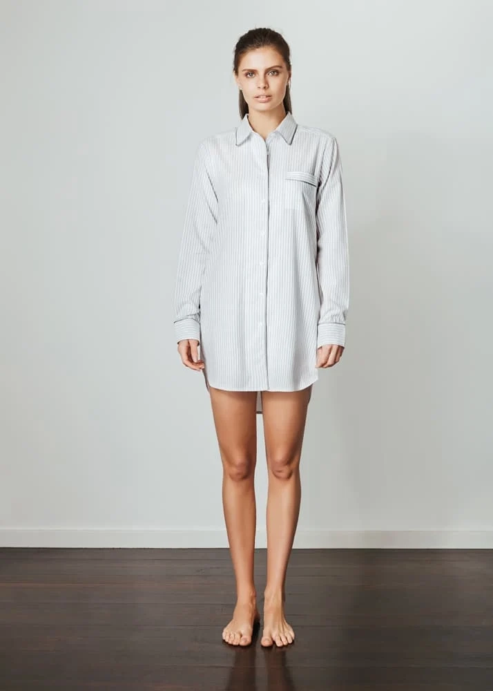 White Dove Pinstripe Tailored Night Shirt