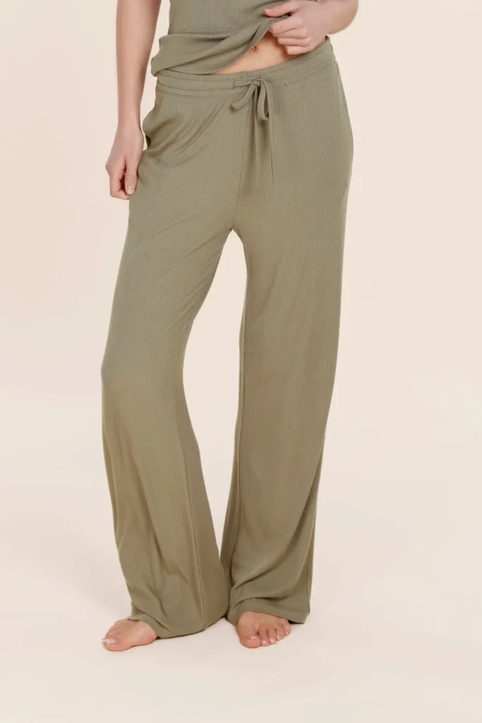 Olive Ribbed Drawstring Lounge Pants