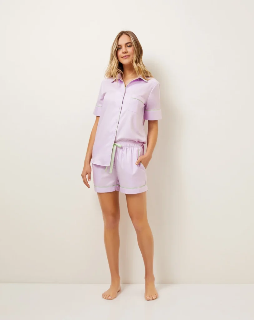 Lilac Mint-Trim Short-Sleeve Boxer Set