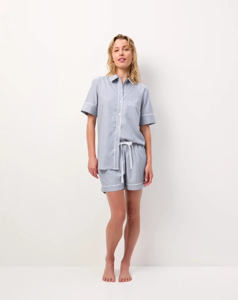 Navy Pinstripe Short-Sleeve Boxer Set
