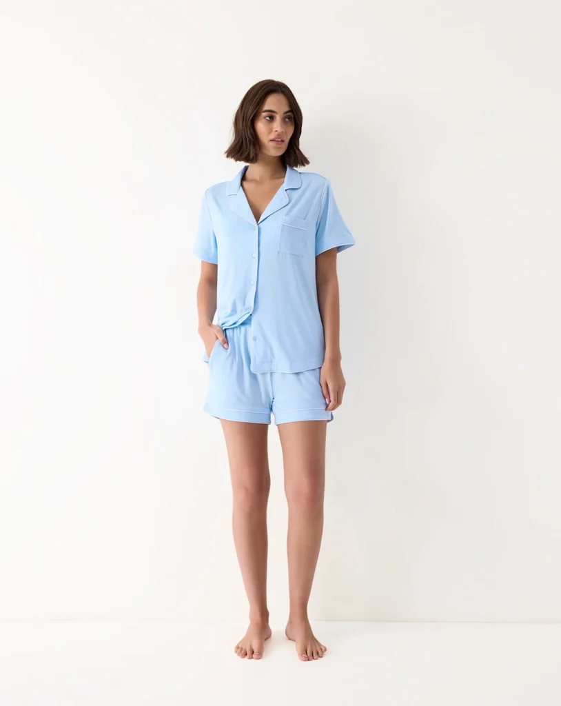 Sky Blue Modal Short-Sleeve Boxer Set