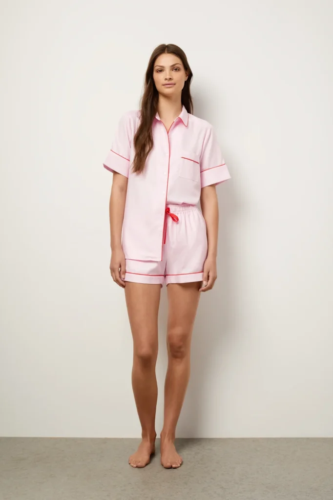 Baby Pink Cherry-Trim Short-Sleeve Boxer Set