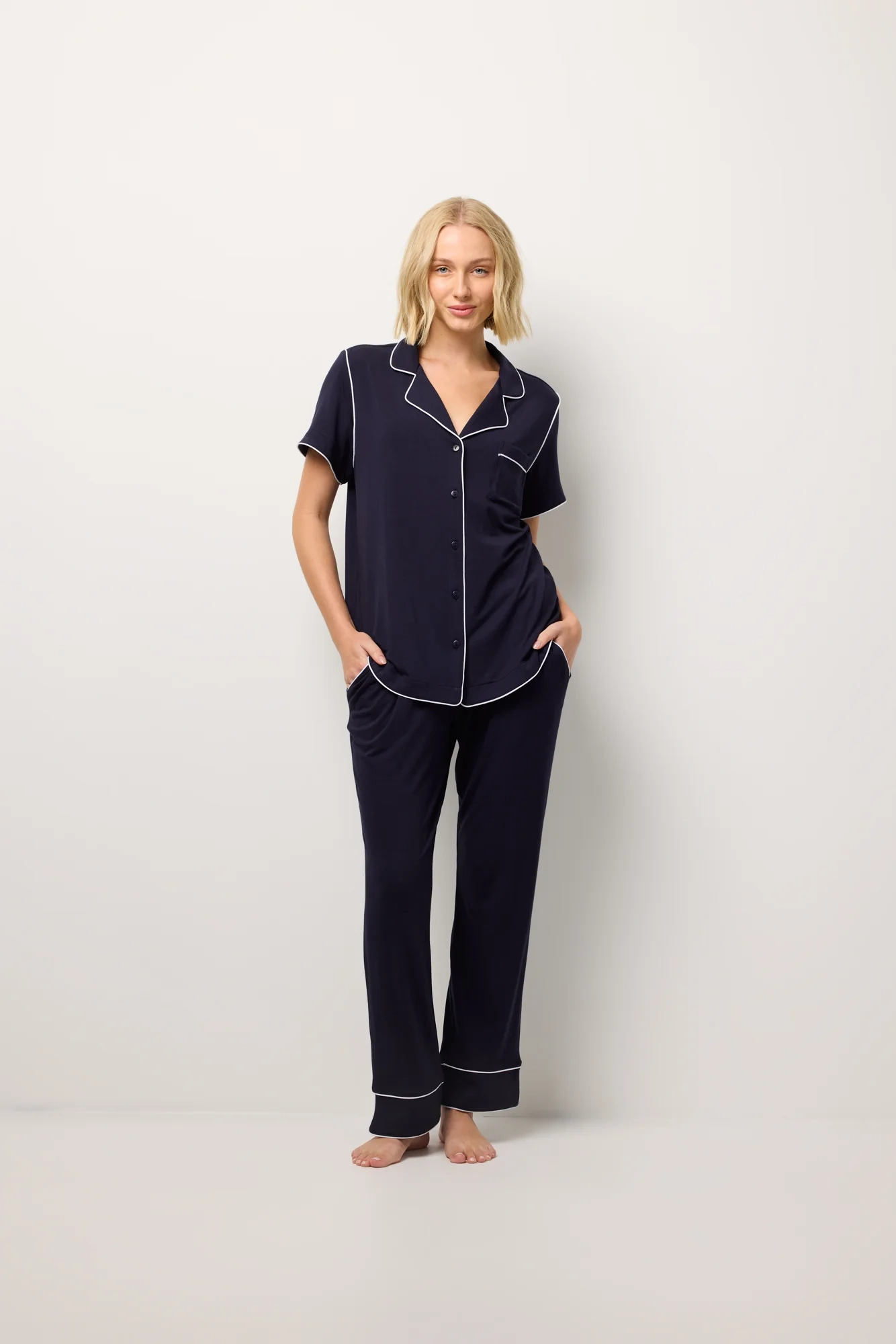 Navy Modal Short-Sleeve Pyjama Set