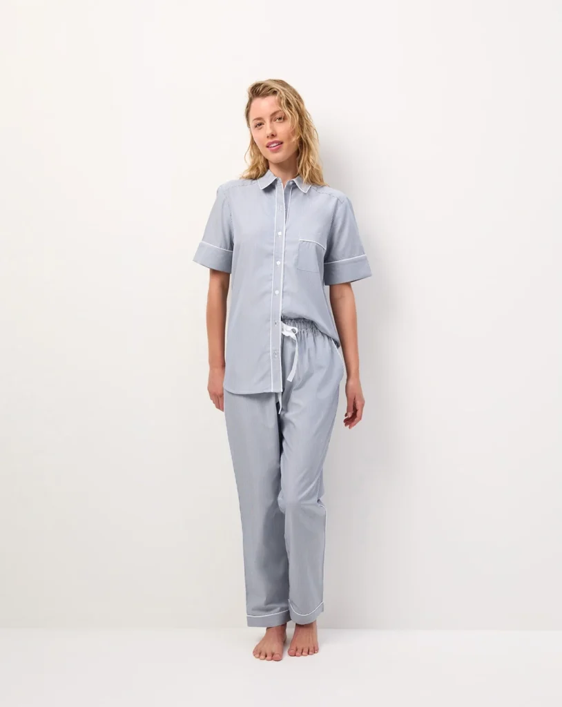 Navy Pinstripe Short-Sleeve Pyjama Set