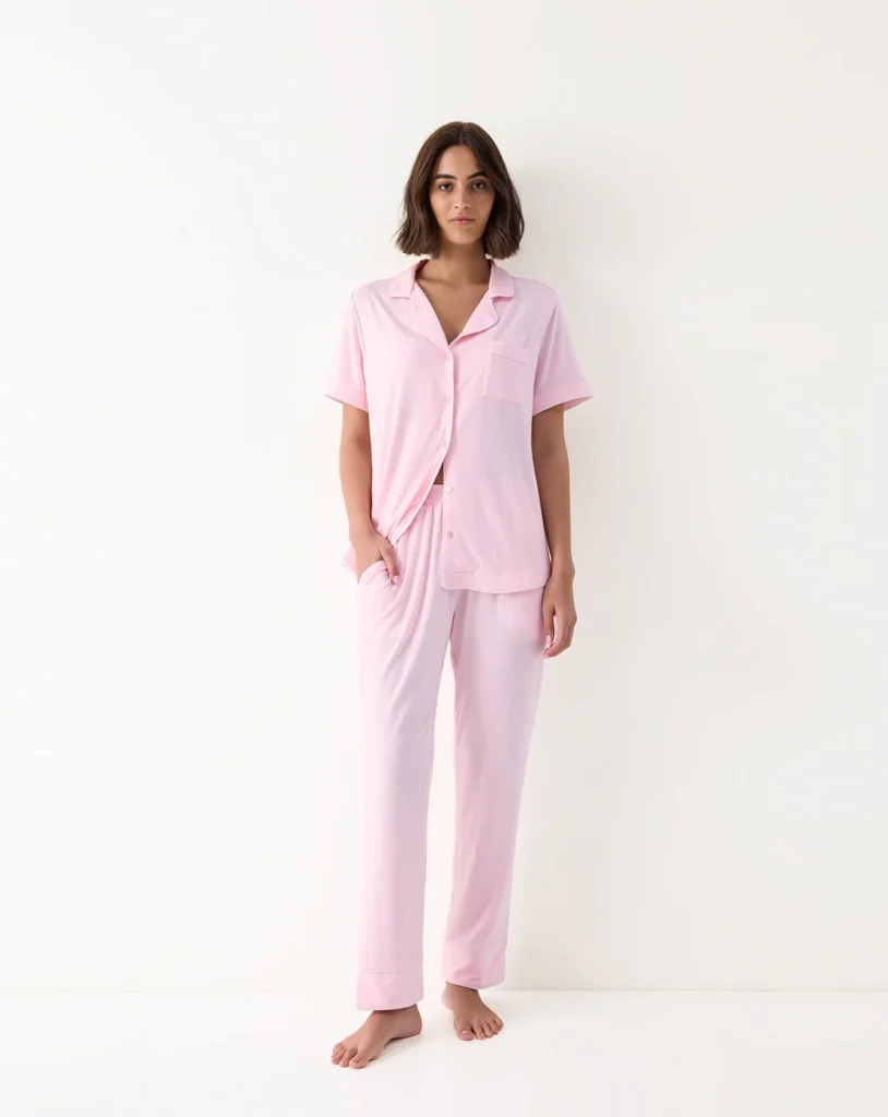 Pale Pink Modal Short-Sleeve Pants Set
