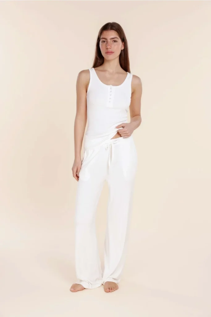 White Ribbed Henley Layering Tank