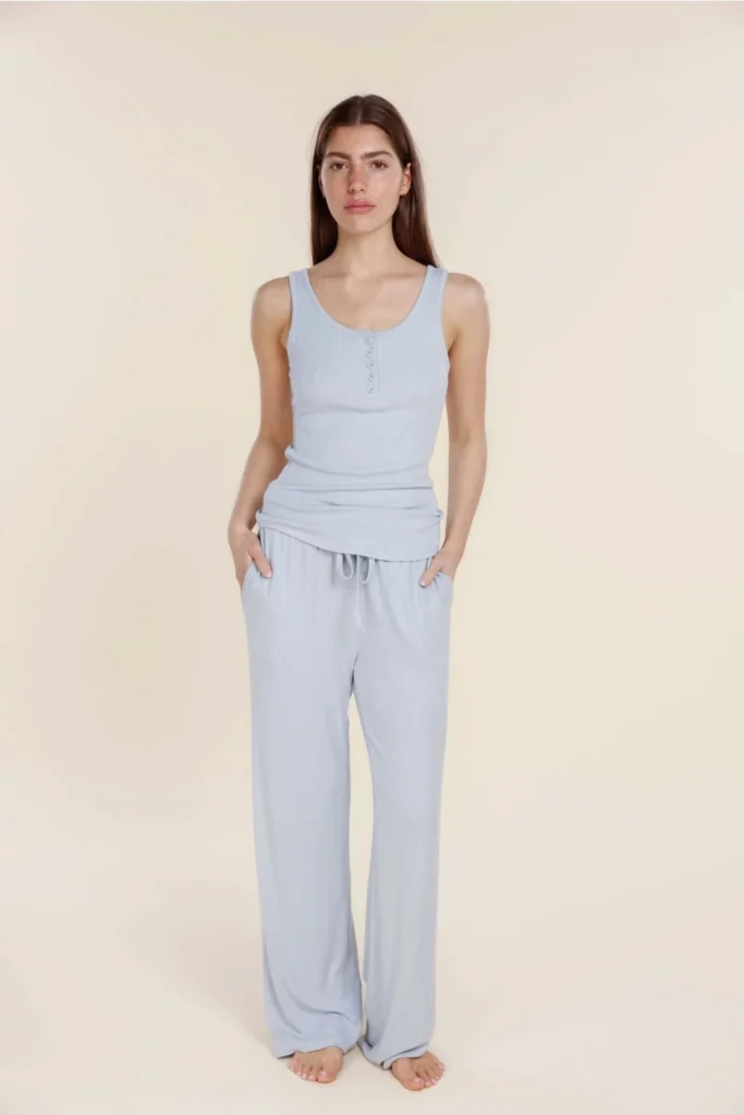 Powder Blue Ribbed Button Tank